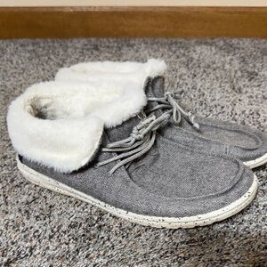 Hey Dude Cozy Gray Fur-Lined Ankle Boots